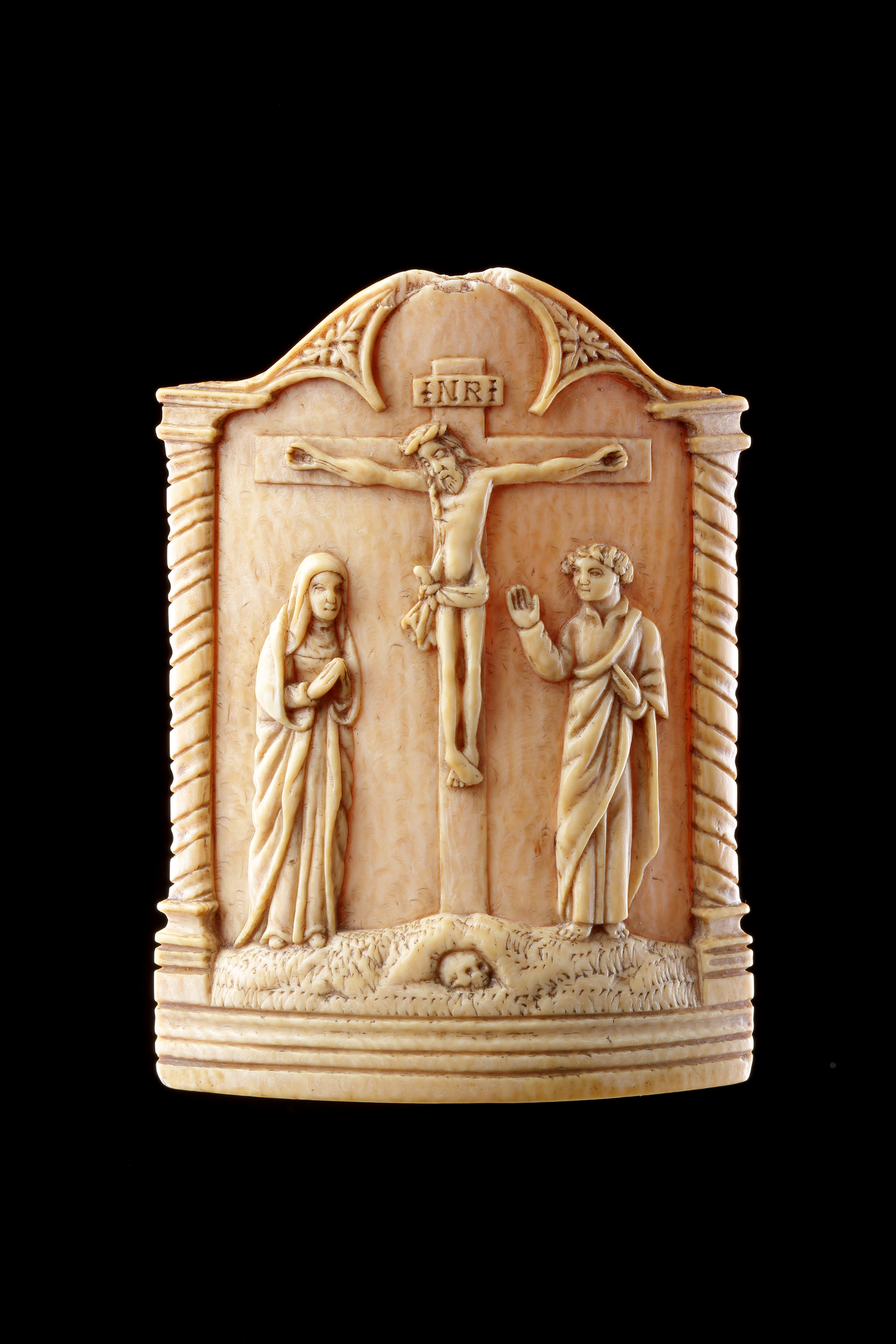 A Rare Netherlandish Ivory Pax Carved with a Relief of the Crucifixion